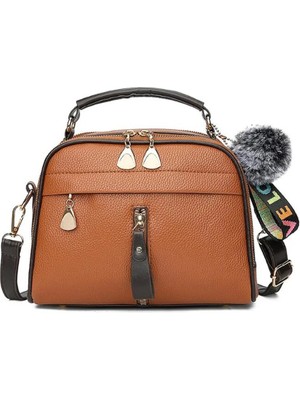 Qiuming Shop B Kahverengi Tarzı Pu Deri Çanta Kadınlar Için Moda Postacı Çantaları Femme Eğimli Omuz Çantaları Bayanlar Parti Crossbody Çanta Topu Püskül Bolsa (Yurt Dışından)