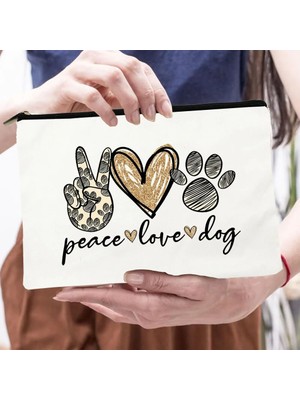 Qiuming Shop W01920-TBWH-D Stili Barış Aşk Köpekler Baskı Kadın Kozmetik Çantaları Köpeğimi Seviyorum Sevimli Paws Fermuar Makyaj Çantası Seyahat Tuvalet Organizatör Çantası Büyük Kapasiteli (Yurt Dışından)