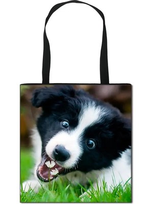 Qiuming Shop STDGOUG63 Stili L 39.5X39.5CM Alman Çoban Boston Terrier Bulldog Husky Köpek Nedensel Tote Çanta Kadın Çanta Bayan Omuz Çantaları Kanvas Alışveriş Çantası (Yurt Dışından)