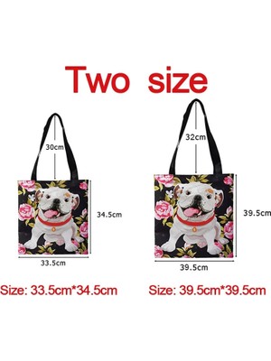 Qiuming Shop STDGOUG63 Stili L 39.5X39.5CM Alman Çoban Boston Terrier Bulldog Husky Köpek Nedensel Tote Çanta Kadın Çanta Bayan Omuz Çantaları Kanvas Alışveriş Çantası (Yurt Dışından)