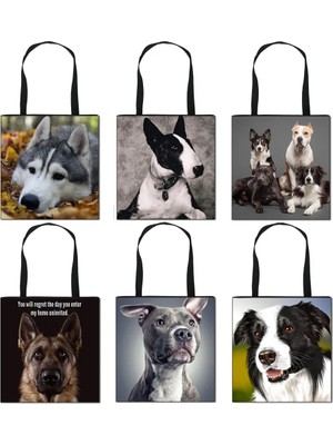 Qiuming Shop STDGOUG63 Stili L 39.5X39.5CM Alman Çoban Boston Terrier Bulldog Husky Köpek Nedensel Tote Çanta Kadın Çanta Bayan Omuz Çantaları Kanvas Alışveriş Çantası (Yurt Dışından)