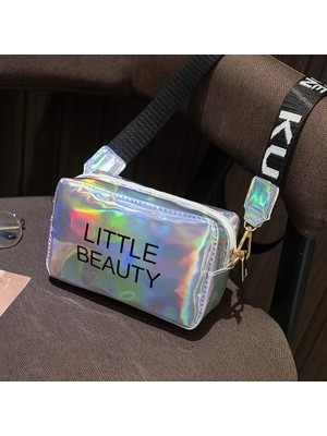 Qiuming Shop Siyah Stil Mini Kadın Lazer Crossbody Çanta Messenger Omuz Çantası Pvc Jöle Küçük Tote Messenger Şeker Renk Çanta Lazer Hologram (Yurt Dışından)