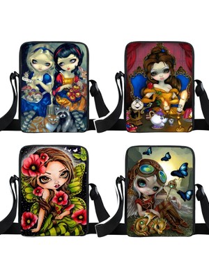 Qiuming Shop XKB-GETE19 Stili L23CM G17CM Y6CM Karikatür Gotik Kız Messenger Çanta Kadın Çanta Seyahat Için Bayanlar Omuz Çantası Tuval Crossbody Çanta Küçük Satchel Bookbag (Yurt Dışından)