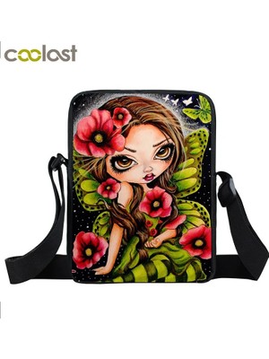 Qiuming Shop XKB-GETE19 Stili L23CM G17CM Y6CM Karikatür Gotik Kız Messenger Çanta Kadın Çanta Seyahat Için Bayanlar Omuz Çantası Tuval Crossbody Çanta Küçük Satchel Bookbag (Yurt Dışından)