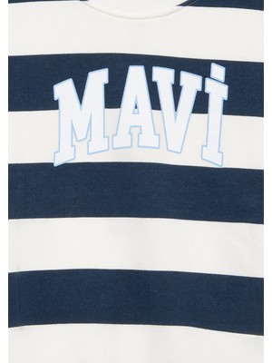 Mavi Logo Baskılı Lacivert Çizgili Sweatshirt