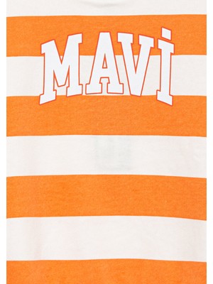 Mavi Logo Baskılı Turuncu Çizgili Sweatshirt