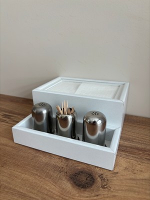 Mimoza Baharatlık Bölmeli Ahşap Masaüstü Yatay Peçetelik Restaurant Dispenser