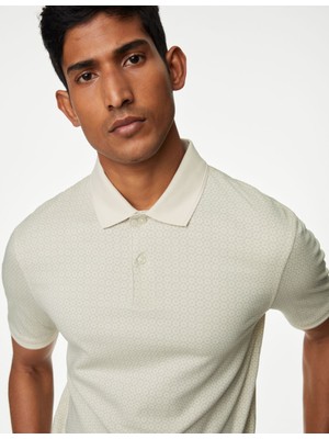 Marks & Spencer Saf Pamuklu Desenli Polo Yaka T-Shirt