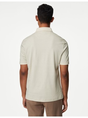 Marks & Spencer Saf Pamuklu Desenli Polo Yaka T-Shirt