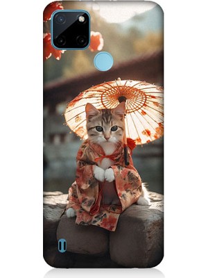 Teknomeg Realme C21Y Uyumlu Geyşa Kıyafetli Kedi Desenli Silikon Kılıf