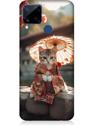 Teknomeg Realme C15 Uyumlu Geyşa Kıyafetli Kedi Desenli Silikon Kılıf