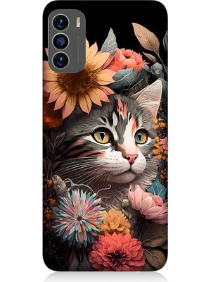 Teknomeg Reeder S19 Max Pro S Uyumlu Çiçekler ve Kül Gri Kedi Desenli Silikon Kılıf