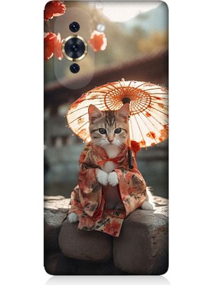 Teknomeg Tecno Nova 10 Se Uyumlu Geyşa Kıyafetli Kedi Desenli Silikon Kılıf