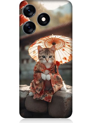 Teknomeg Tecno Spark 10 Uyumlu Geyşa Kıyafetli Kedi Desenli Silikon Kılıf
