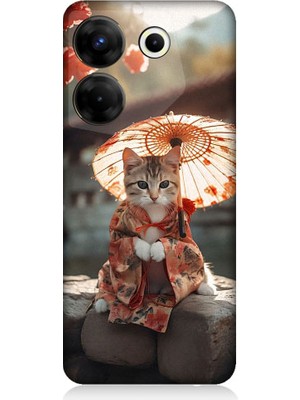 Teknomeg Tecno Camon 20 Pro 4g Uyumlu Geyşa Kıyafetli Kedi Desenli Silikon Kılıf
