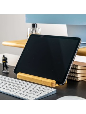 Woodsuppco Tablet Tutucu, Ahşap Tablet Standı, Masaüstü Ahşap Tablet Tutucu - Çam