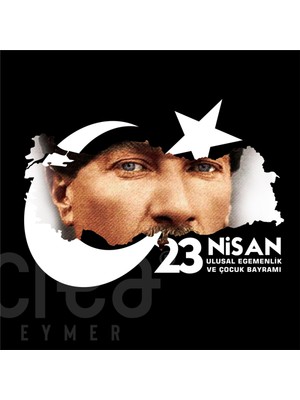 Crea Eymer Wear 23 Nisan Çocuk Bayramı Atatürk Özel Tasarım Baskılı Siyah Tişört