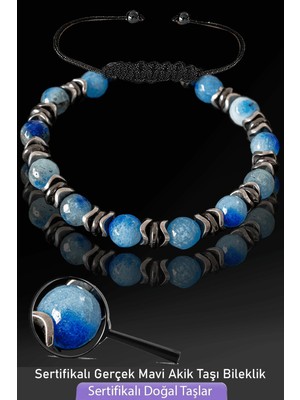 Tesbih Atölyesi Sertifikalı Gerçek Fasetli Mavi Akik Taşı Bileklik - Ayarlamalı