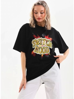 Sneppy Unisex Baskılı Oversize T-Shirt - Siyah