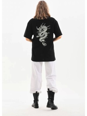 Sneppy Unisex Baskılı Oversize T-Shirt - Siyah