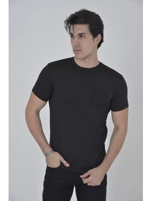 Sneppy Erkek File Cepli Slim Fit T-Shirt - Siyah