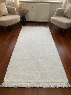 Culla Home Beyaz Kadife Yumuşak Puffy Kilim