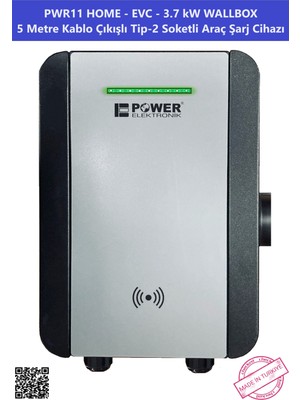 POWER ELEKTRONİK | PWR11 HOME-EVC-3,7 kW WALLBOX - 5 MT KABLO ÇIKIŞLI ELEKTRİKLİ ARAÇ ŞARJ CİHAZI