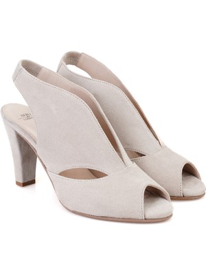 Desa Ursula Bej Kadın Topuklu Süet Deri Sandalet