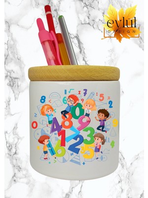 Eylül Design Çocuklar Için Baskılı Seramik Masaüstü Kalemlik Ahşap Detaylı Kalem Kutusu Doğum Günü Hediyesi