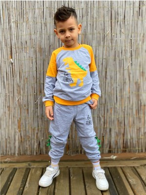 Mnk Baby & Kids Dinozor Motifli Pamuk Kumaş Çocuk Eşofman 3 - 4 Yaş Erkek Çocuk 2023 Sonbahar - Kış
