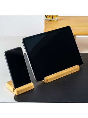 Woodsuppco Tablet ve Telefon Tutucu 2'li Set, Ahşap Tablet Standı, Ahşap Telefon Tutucu - Çam