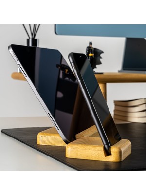 Woodsuppco Tablet ve Telefon Tutucu 2'li Set, Ahşap Tablet Standı, Ahşap Telefon Tutucu - Çam