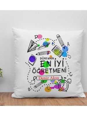 Bk Gift Kişiye Özel Öğretmenler Günü Beyaz Kırlent Yastık- 14, Öğretmene Hediye, Öğretmenler Günü