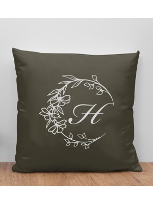 Bk Gift Kişiye Özel Harfli Premium Kumaş Haki Yastık Kılıfı-4 (Sadece Yastık Kılıfı), Ev Dekorasyonu
