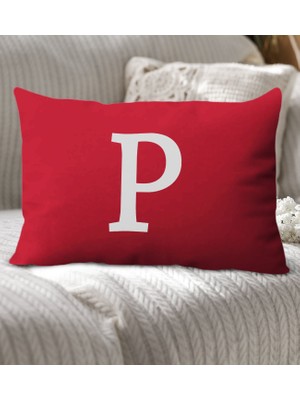 Bk Gift Kişiye Özel Harfli Premium Kumaş Kırmızı Dikdörtgen Yastık Kılıfı-6 (Sadece Yastık Kılıfı), Ev Dekorasyonu