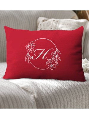 Bk Gift Kişiye Özel Harfli Premium Kumaş Kırmızı Dikdörtgen Yastık Kılıfı-5 (Sadece Yastık Kılıfı), Ev Dekorasyonu