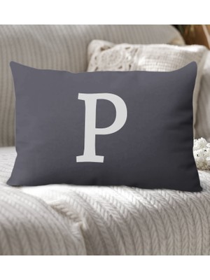 Bk Gift Kişiye Özel Harfli Premium Kumaş Antrasit Dikdörtgen Yastık Kılıfı-6 (Sadece Yastık Kılıfı), Ev Dekorasyonu