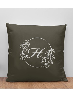 Bk Gift Kişiye Özel Harfli Premium Kumaş Haki Kırlent Yastık-5, Arkadaşa Hediye, Ev Hediyesi, Doğum Günü Hediyesi