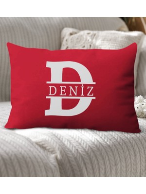 Bk Gift Kişiye Özel Harfli Premium Kumaş Kırmızı Dikdörtgen Yastık Kılıfı-1 (Sadece Yastık Kılıfı), Ev Dekorasyonu
