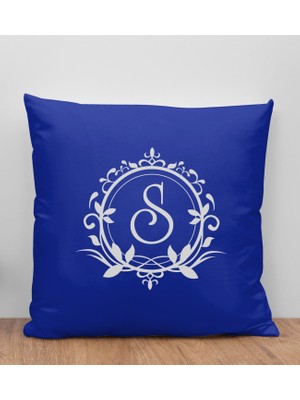 Bk Gift Kişiye Özel Harfli Premium Kumaş Saks Mavi Yastık Kılıfı-3 (Sadece Yastık Kılıfı), Ev Dekorasyonu