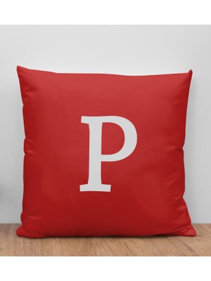 Bk Gift Kişiye Özel Harfli Premium Kumaş Kırmızı Yastık Kılıfı-6 (Sadece Yastık Kılıfı), Ev Dekorasyonu