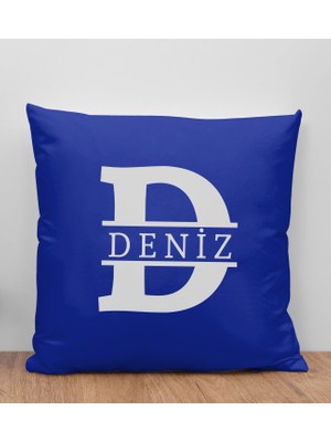 Bk Gift Kişiye Özel Harfli Premium Kumaş Saks Mavi Yastık Kılıfı-1 (Sadece Yastık Kılıfı), Ev Dekorasyonu