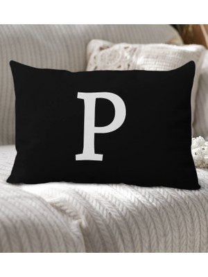 Bk Gift Kişiye Özel Harfli Premium Kumaş Siyah Dikdörtgen Yastık Kılıfı-6 (Sadece Yastık Kılıfı), Ev Dekorasyonu