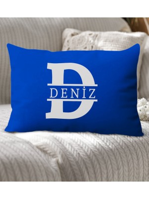 Bk Gift Kişiye Özel Harfli Premium Kumaş Saks Mavi Dikdörtgen Kırlent Yastık-1, Arkadaşa Hediye, Ev Hediyesi, Doğum Günü Hediyesi