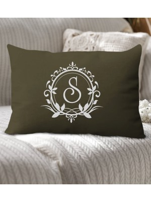 Bk Gift Kişiye Özel Harfli Premium Kumaş Haki Dikdörtgen Kırlent Yastık-3, Arkadaşa Hediye, Ev Hediyesi, Doğum Günü Hediyesi