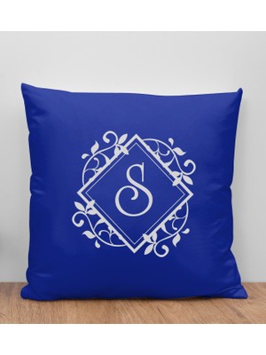 Bk Gift Kişiye Özel Harfli Premium Kumaş Saks Mavi Yastık Kılıfı-2 (Sadece Yastık Kılıfı), Ev Dekorasyonu