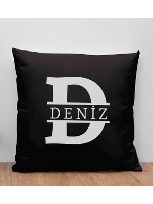 Bk Gift Kişiye Özel Harfli Premium Kumaş Siyah Yastık Kılıfı-1 (Sadece Yastık Kılıfı), Ev Dekorasyonu