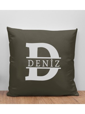 Bk Gift Kişiye Özel Harfli Premium Kumaş Haki Yastık Kılıfı-1 (Sadece Yastık Kılıfı), Ev Dekorasyonu
