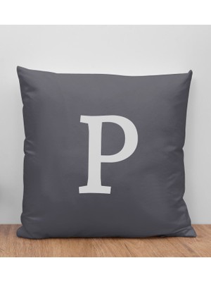 Bk Gift Kişiye Özel Harfli Premium Kumaş Antrasit Yastık Kılıfı-6 (Sadece Yastık Kılıfı), Ev Dekorasyonu