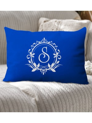 Bk Gift Kişiye Özel Harfli Premium Kumaş Saks Mavi Dikdörtgen Yastık Kılıfı-3 (Sadece Yastık Kılıfı), Ev Dekorasyonu